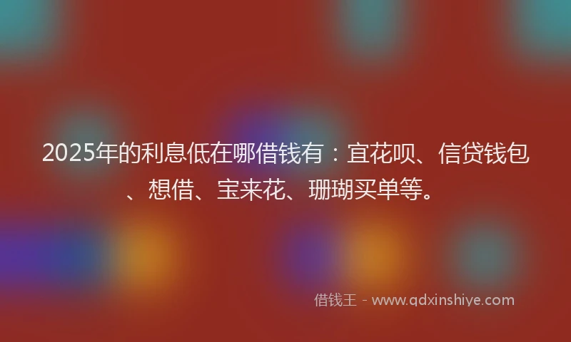 2025年的利息低在哪借钱有：宜花呗、信贷钱包、想借、宝来花、珊瑚买单等。