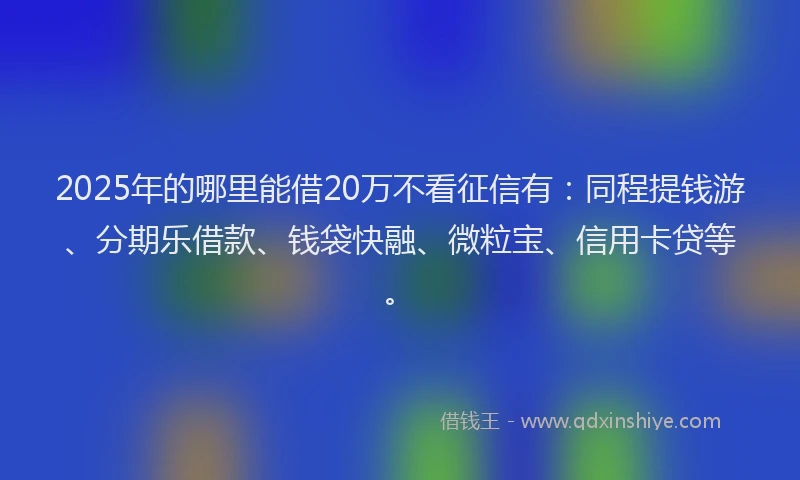 2025年的哪里能借20万不看征信有：同程提钱游、分期乐借款、钱袋快融、微粒宝、信用卡贷等。