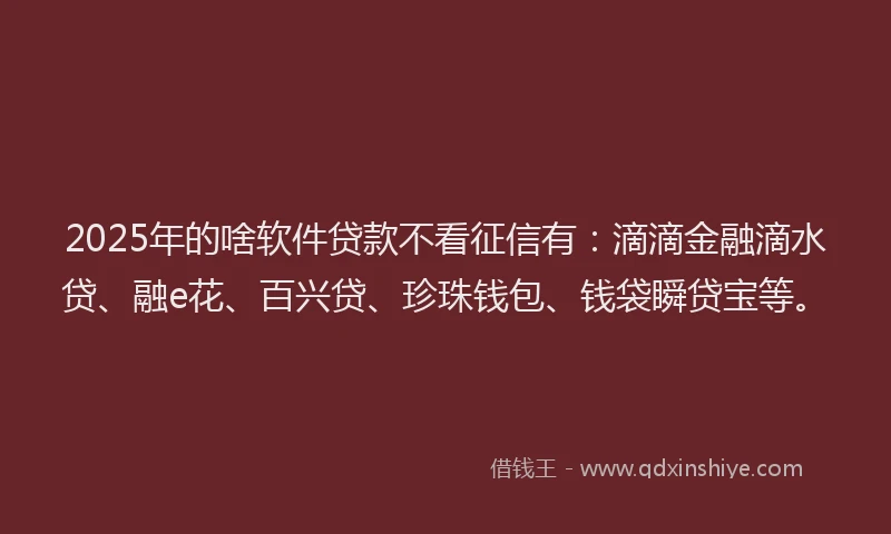2025年的啥软件贷款不看征信有：滴滴金融滴水贷、融e花、百兴贷、珍珠钱包、钱袋瞬贷宝等。