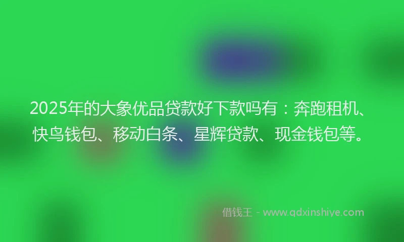 2025年的大象优品贷款好下款吗有：奔跑租机、快鸟钱包、移动白条、星辉贷款、现金钱包等。