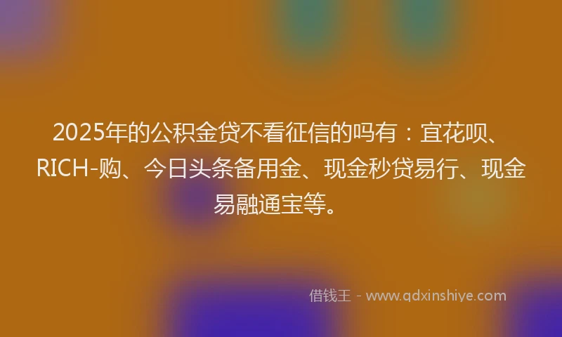 2025年的公积金贷不看征信的吗有：宜花呗、RICH-购、今日头条备用金、现金秒贷易行、现金易融通宝等。