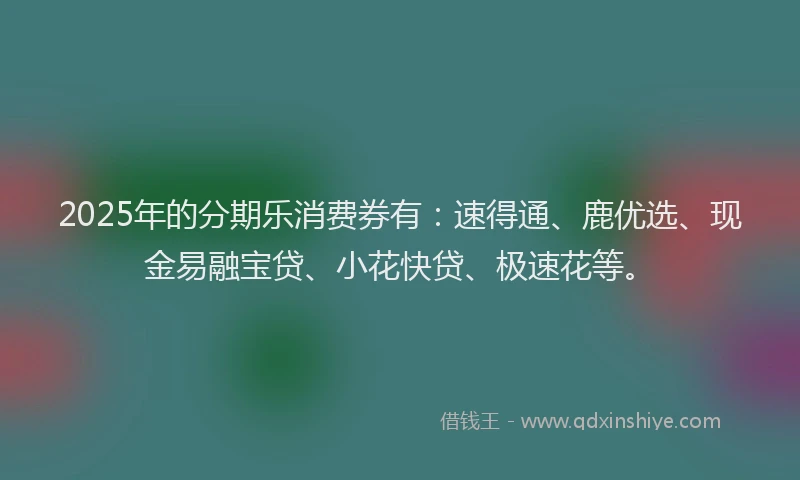 2025年的分期乐消费券有：速得通、鹿优选、现金易融宝贷、小花快贷、极速花等。
