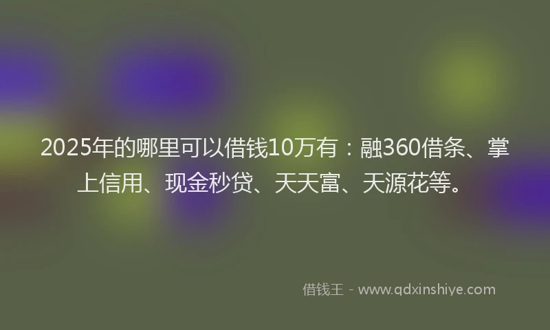2025年的哪里可以借钱10万有：融360借条、掌上信用、现金秒贷、天天富、天源花等。