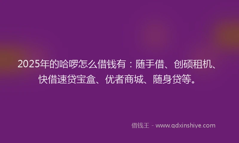 2025年的哈啰怎么借钱有：随手借、创硕租机、快借速贷宝盒、优者商城、随身贷等。