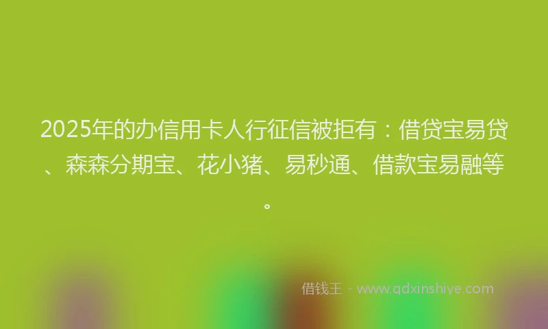 2025年的办信用卡人行征信被拒有：借贷宝易贷、森森分期宝、花小猪、易秒通、借款宝易融等。