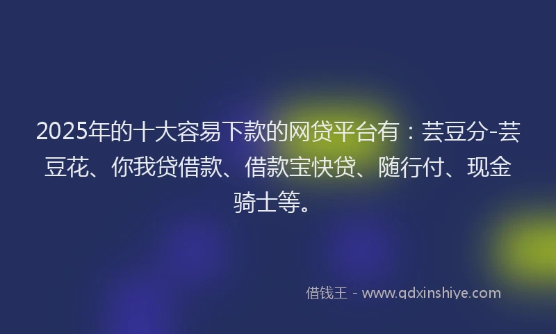 2025年的十大容易下款的网贷平台有：芸豆分-芸豆花、你我贷借款、借款宝快贷、随行付、现金骑士等。