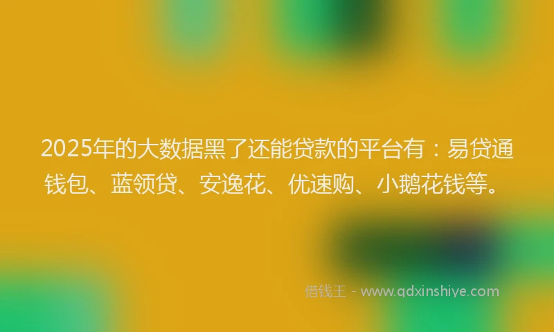 2025年的大数据黑了还能贷款的平台有：易贷通钱包、蓝领贷、安逸花、优速购、小鹅花钱等。