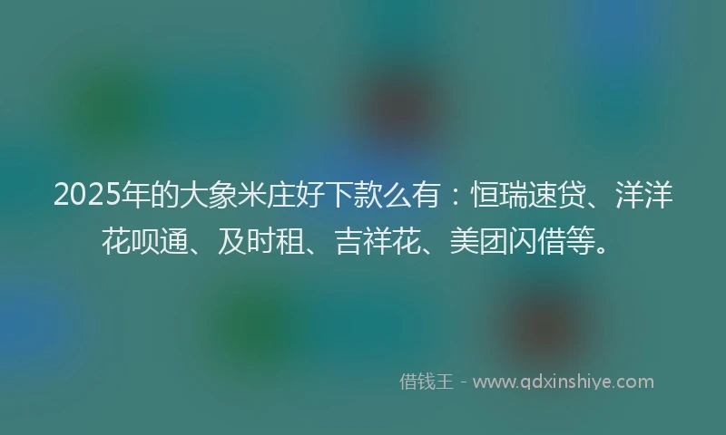 2025年的大象米庄好下款么有：恒瑞速贷、洋洋花呗通、及时租、吉祥花、美团闪借等。