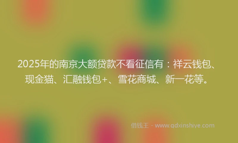 2025年的南京大额贷款不看征信有：祥云钱包、现金猫、汇融钱包+、雪花商城、新一花等。