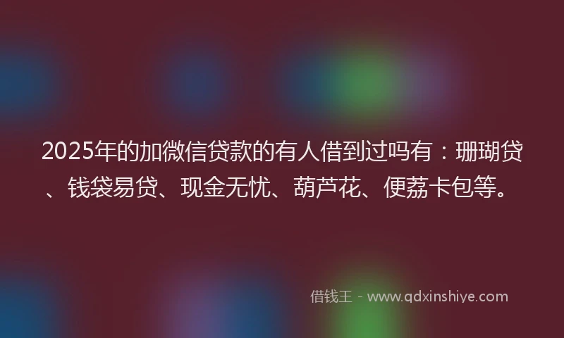 2025年的加微信贷款的有人借到过吗有：珊瑚贷、钱袋易贷、现金无忧、葫芦花、便荔卡包等。