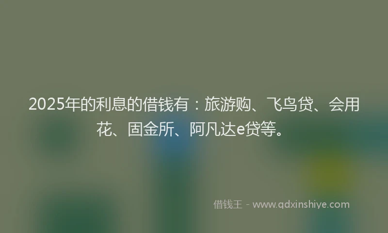 2025年的利息的借钱有：旅游购、飞鸟贷、会用花、固金所、阿凡达e贷等。