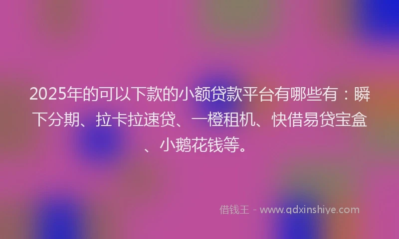 2025年的可以下款的小额贷款平台有哪些有：瞬下分期、拉卡拉速贷、一橙租机、快借易贷宝盒、小鹅花钱等。