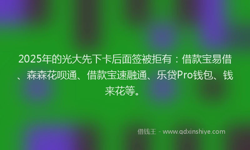 2025年的光大先下卡后面签被拒有：借款宝易借、森森花呗通、借款宝速融通、乐贷Pro钱包、钱来花等。