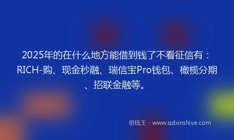 2025年的在什么地方能借到钱了不看征信有：RICH-购、现金秒融、瑞信宝Pro钱包、橄榄分期、招联金融等。