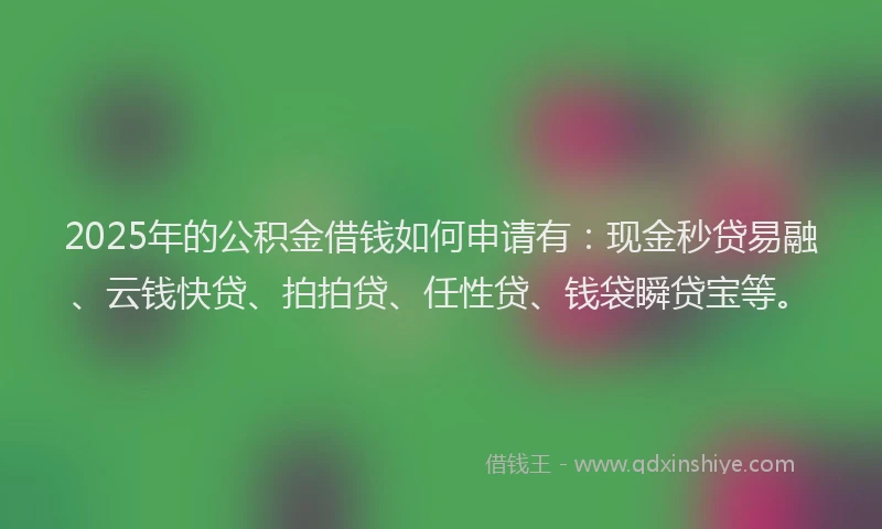 2025年的公积金借钱如何申请有：现金秒贷易融、云钱快贷、拍拍贷、任性贷、钱袋瞬贷宝等。