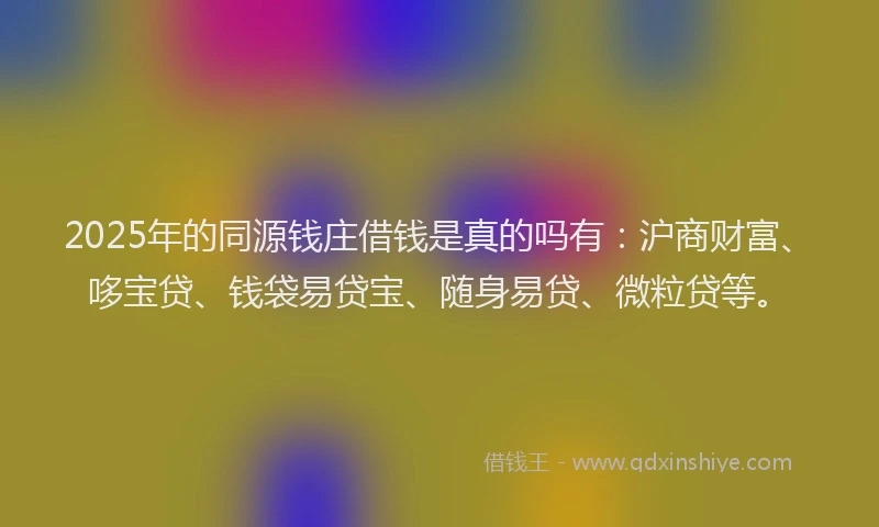 2025年的同源钱庄借钱是真的吗有：沪商财富、哆宝贷、钱袋易贷宝、随身易贷、微粒贷等。