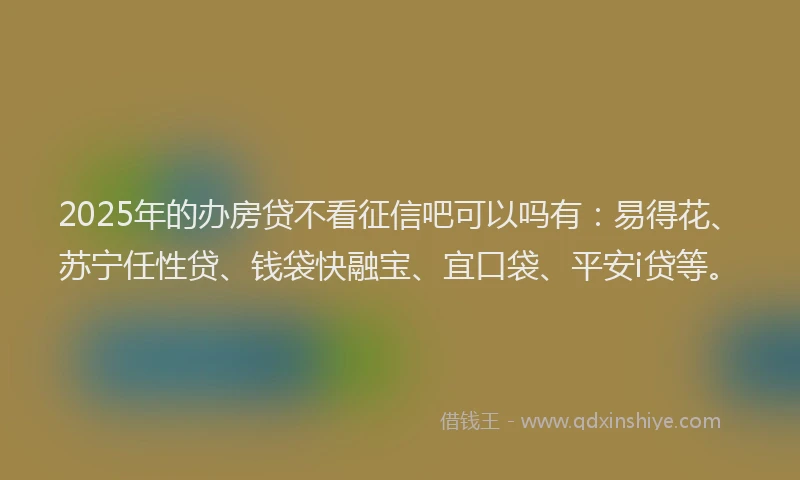 2025年的办房贷不看征信吧可以吗有：易得花、苏宁任性贷、钱袋快融宝、宜口袋、平安i贷等。