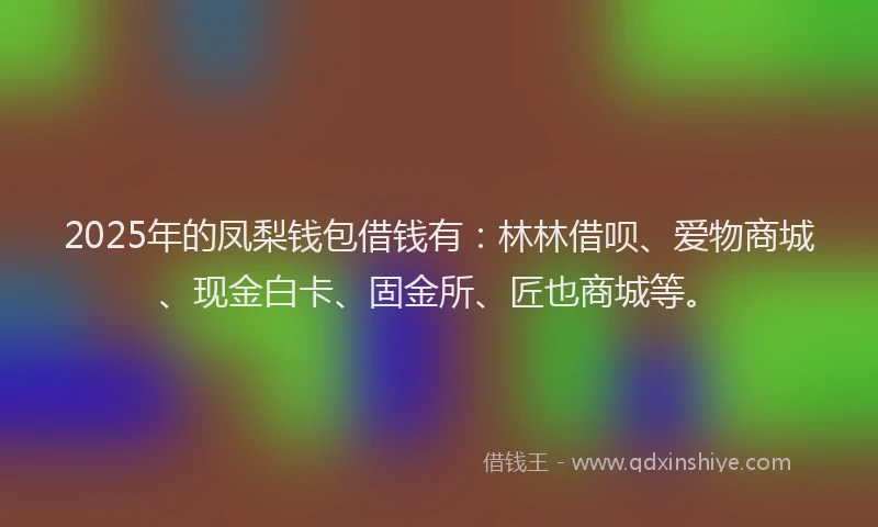 2025年的凤梨钱包借钱有：林林借呗、爱物商城、现金白卡、固金所、匠也商城等。