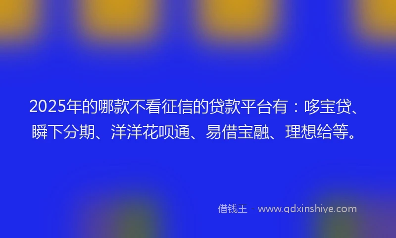 2025年的哪款不看征信的贷款平台有：哆宝贷、瞬下分期、洋洋花呗通、易借宝融、理想给等。