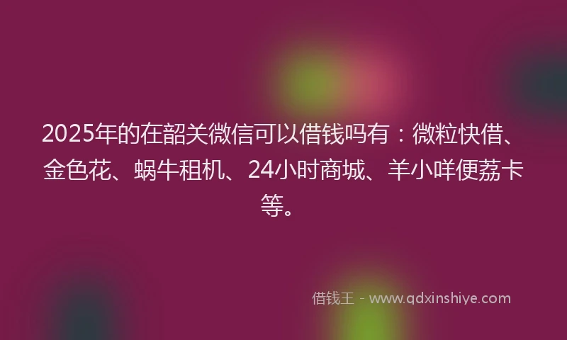 2025年的在韶关微信可以借钱吗有：微粒快借、金色花、蜗牛租机、24小时商城、羊小咩便荔卡等。
