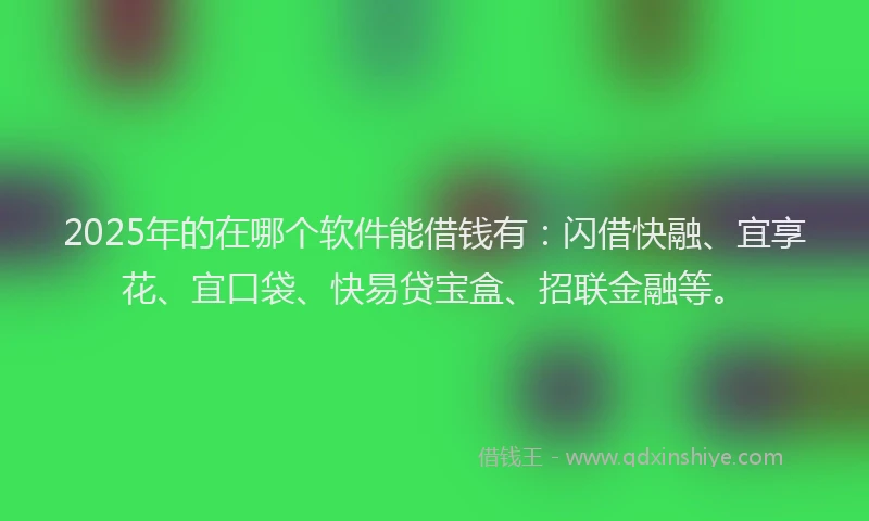 2025年的在哪个软件能借钱有：闪借快融、宜享花、宜口袋、快易贷宝盒、招联金融等。