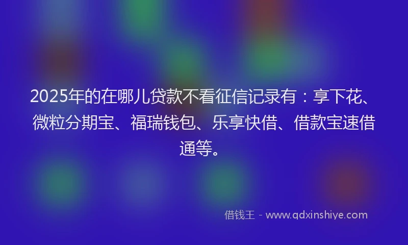 2025年的在哪儿贷款不看征信记录有：享下花、微粒分期宝、福瑞钱包、乐享快借、借款宝速借通等。