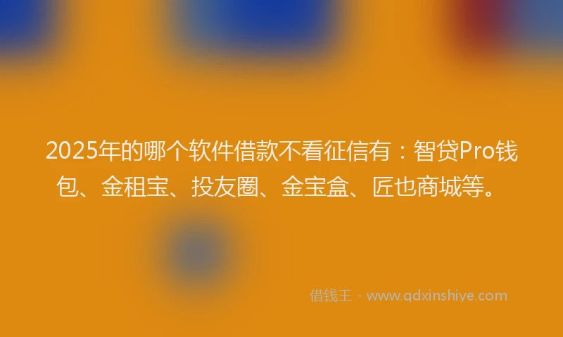 2025年的哪个软件借款不看征信有：智贷Pro钱包、金租宝、投友圈、金宝盒、匠也商城等。