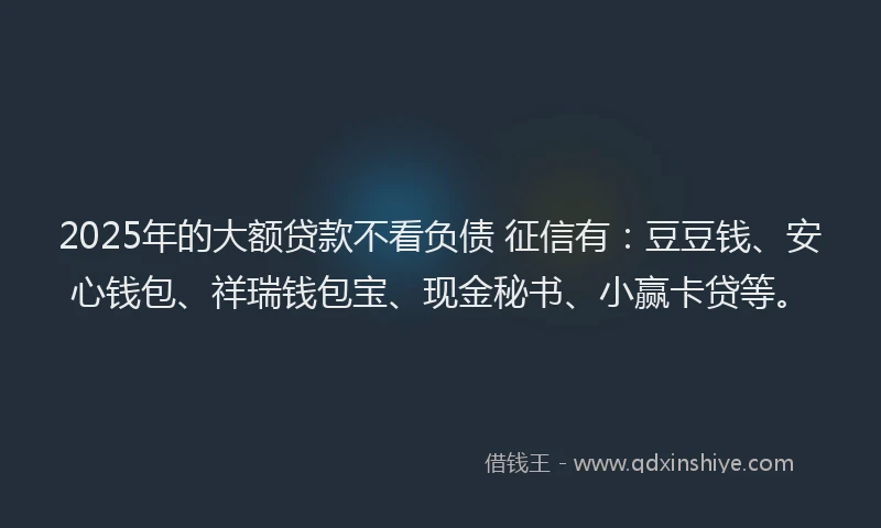 2025年的大额贷款不看负债 征信有：豆豆钱、安心钱包、祥瑞钱包宝、现金秘书、小赢卡贷等。