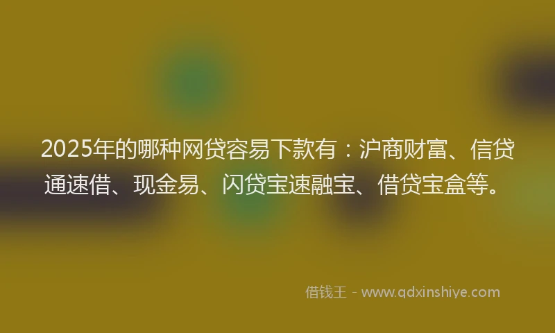 2025年的哪种网贷容易下款有：沪商财富、信贷通速借、现金易、闪贷宝速融宝、借贷宝盒等。