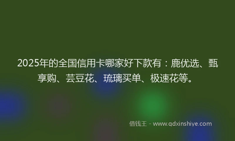 2025年的全国信用卡哪家好下款有：鹿优选、甄享购、芸豆花、琉璃买单、极速花等。