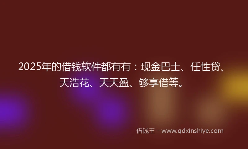 2025年的借钱软件都有有：现金巴士、任性贷、天浩花、天天盈、够享借等。