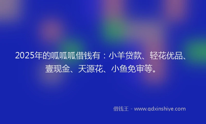 2025年的呱呱呱借钱有：小羊贷款、轻花优品、壹现金、天源花、小鱼免审等。