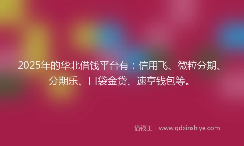 2025年的华北借钱平台有：信用飞、微粒分期、分期乐、口袋金贷、速享钱包等。