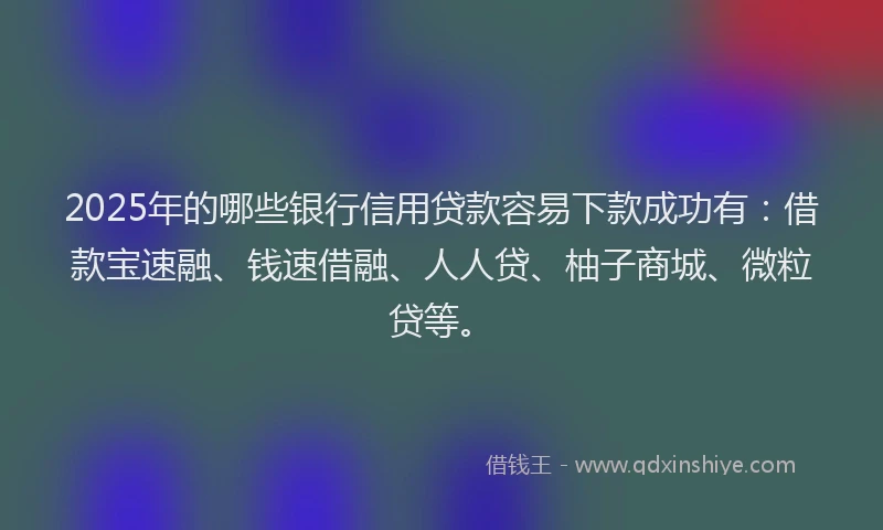 2025年的哪些银行信用贷款容易下款成功有：借款宝速融、钱速借融、人人贷、柚子商城、微粒贷等。