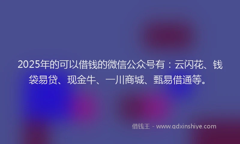 2025年的可以借钱的微信公众号有：云闪花、钱袋易贷、现金牛、一川商城、甄易借通等。