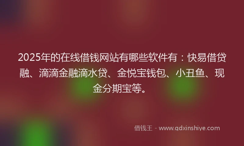 2025年的在线借钱网站有哪些软件有：快易借贷融、滴滴金融滴水贷、金悦宝钱包、小丑鱼、现金分期宝等。