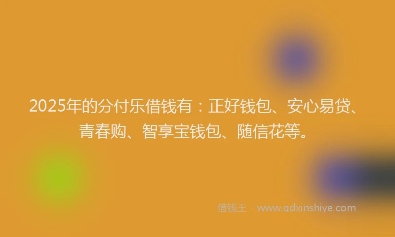 2025年的分付乐借钱有：正好钱包、安心易贷、青春购、智享宝钱包、随信花等。