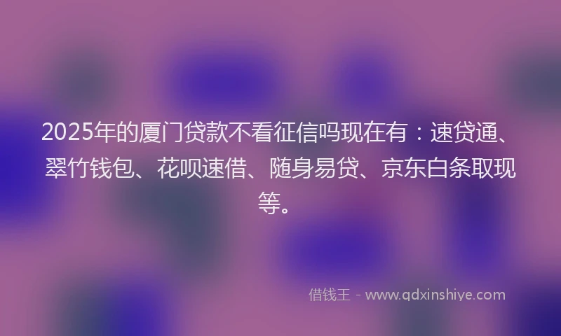 2025年的厦门贷款不看征信吗现在有：速贷通、翠竹钱包、花呗速借、随身易贷、京东白条取现等。