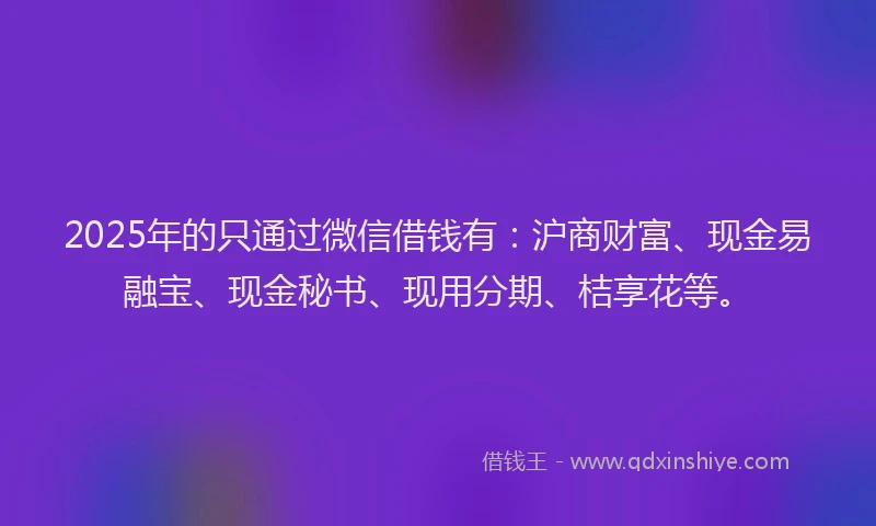 2025年的只通过微信借钱有：沪商财富、现金易融宝、现金秘书、现用分期、桔享花等。