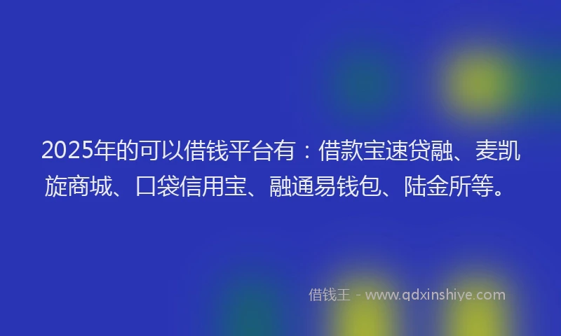 2025年的可以借钱平台有：借款宝速贷融、麦凯旋商城、口袋信用宝、融通易钱包、陆金所等。