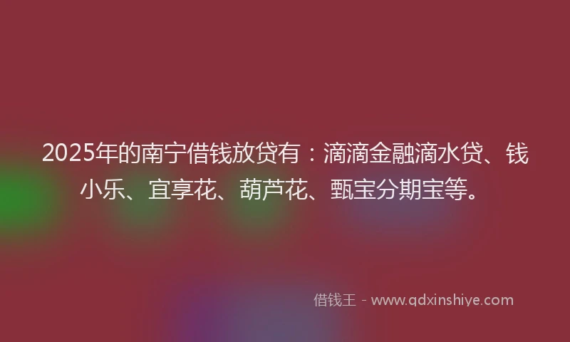 2025年的南宁借钱放贷有：滴滴金融滴水贷、钱小乐、宜享花、葫芦花、甄宝分期宝等。