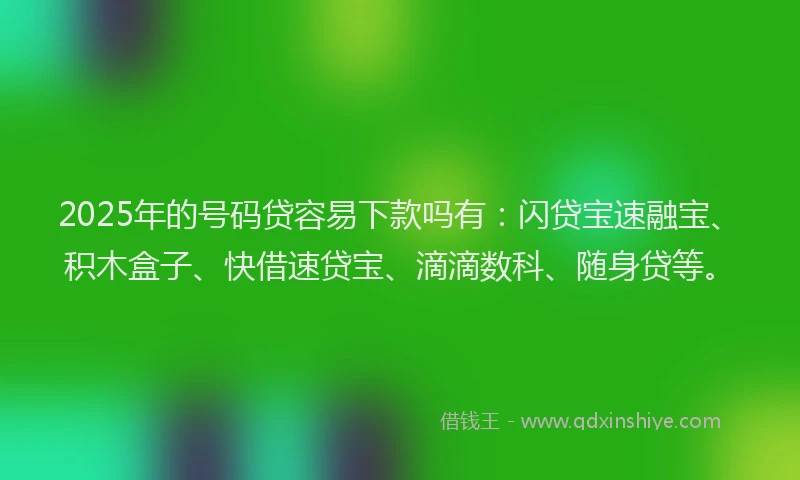 2025年的号码贷容易下款吗有：闪贷宝速融宝、积木盒子、快借速贷宝、滴滴数科、随身贷等。