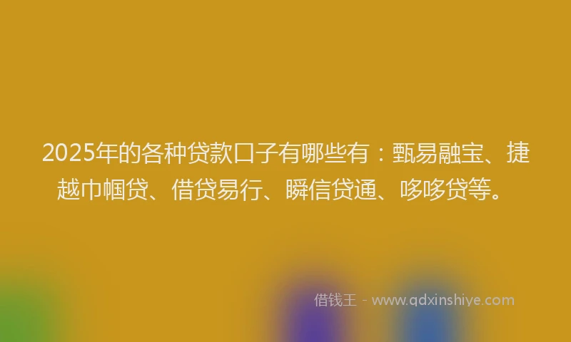 2025年的各种贷款口子有哪些有：甄易融宝、捷越巾帼贷、借贷易行、瞬信贷通、哆哆贷等。