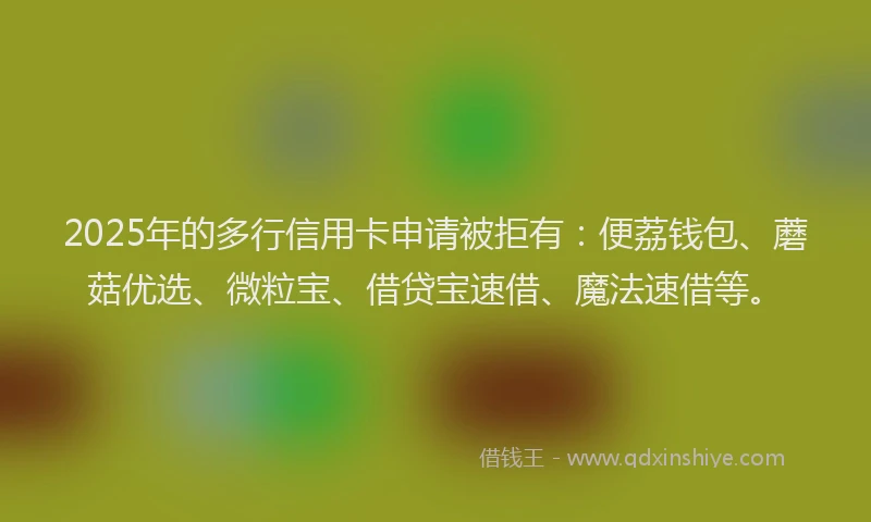2025年的多行信用卡申请被拒有：便荔钱包、蘑菇优选、微粒宝、借贷宝速借、魔法速借等。