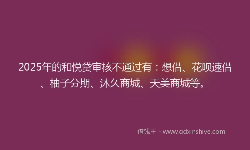 2025年的和悦贷审核不通过有：想借、花呗速借、柚子分期、沐久商城、天美商城等。