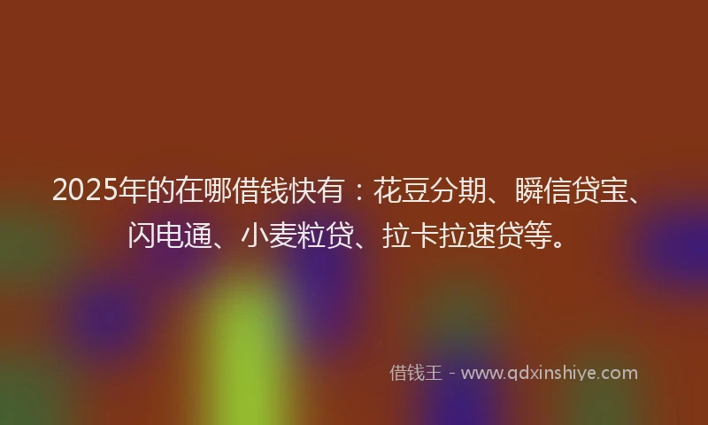 2025年的在哪借钱快有：花豆分期、瞬信贷宝、闪电通、小麦粒贷、拉卡拉速贷等。