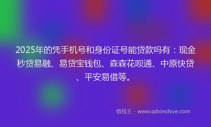 2025年的凭手机号和身份证号能贷款吗有：现金秒贷易融、易贷宝钱包、森森花呗通、中原快贷、平安易借等。