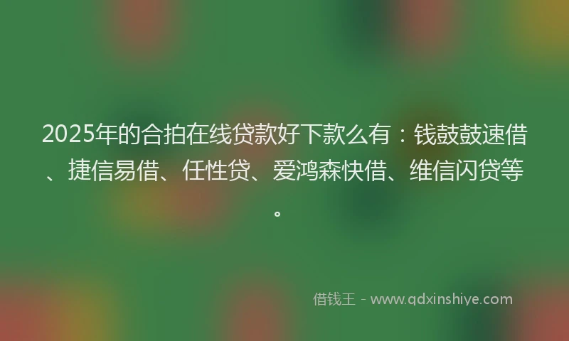 2025年的合拍在线贷款好下款么有：钱鼓鼓速借、捷信易借、任性贷、爱鸿森快借、维信闪贷等。