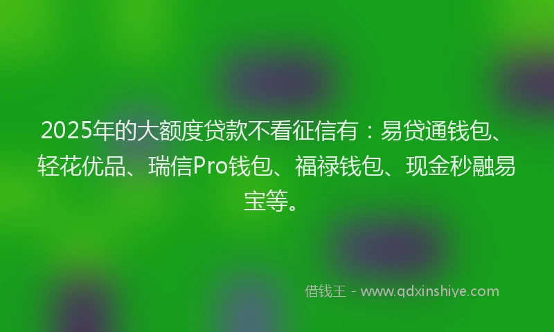 2025年的大额度贷款不看征信有：易贷通钱包、轻花优品、瑞信Pro钱包、福禄钱包、现金秒融易宝等。