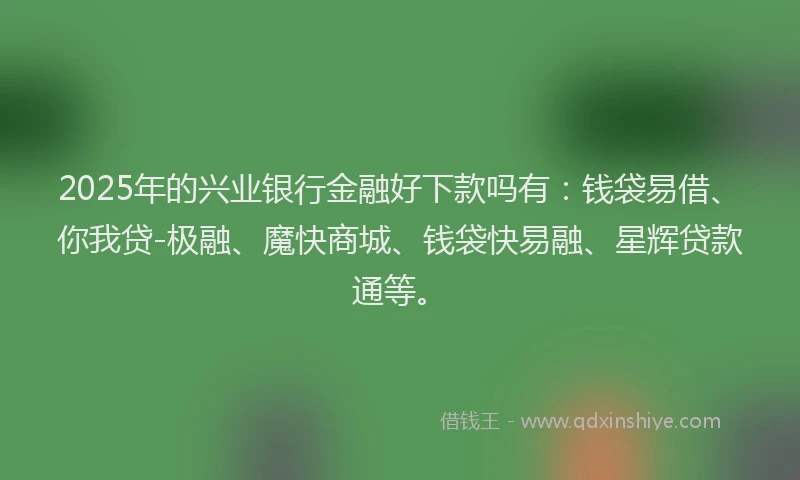 2025年的兴业银行金融好下款吗有：钱袋易借、你我贷-极融、魔快商城、钱袋快易融、星辉贷款通等。